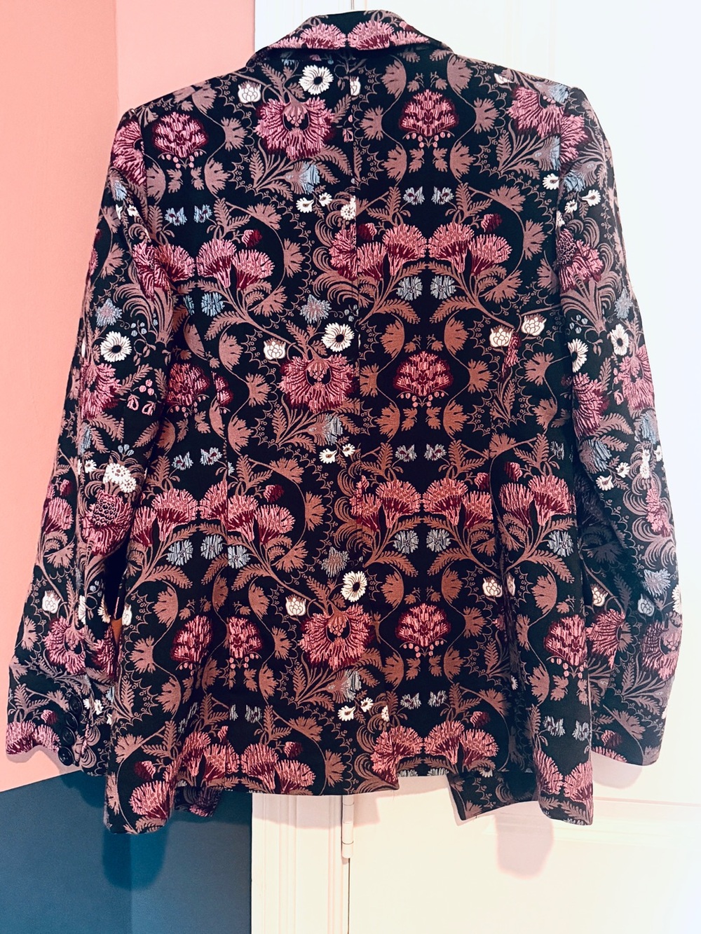 PAIGE Black Floral Jacquard Blazer with Pink and Blue Accents - Picture 2 of 7